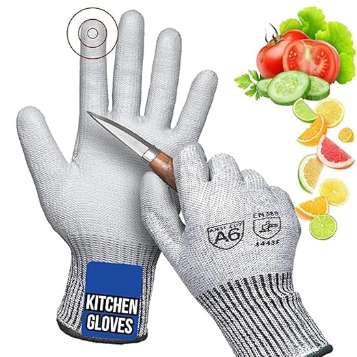 Cotton Anti Cut Resistant Level 5 Protection Kitchen Gloves For Cutting Vegetables-Hand Gloves For Kitchen Gloves For Cooking Home, Restaurants, Chef Cut-Proof Safety Gloves